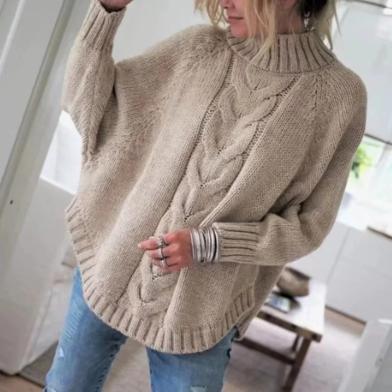 Vintage Inspired Cable Sweater Women's Loose Fit High Neck Pullover Fall Winter Style Casual Everyday Autumn Wint 261008