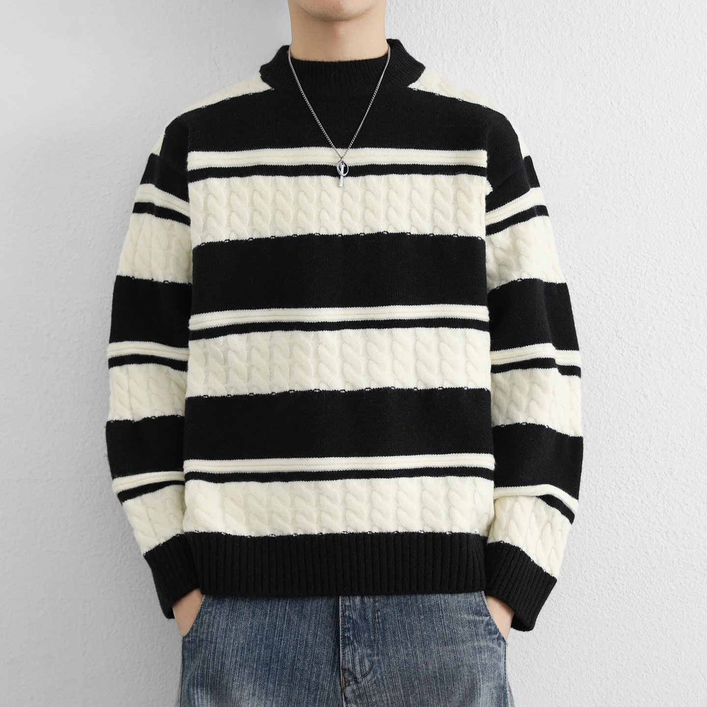 Men's Striped Sweater O-Neck Casual Knit Pullovers Fashion Long Sleeve Knitted Sweater Men Autumn Winter Warm Y2K Knitwear Tops 261015