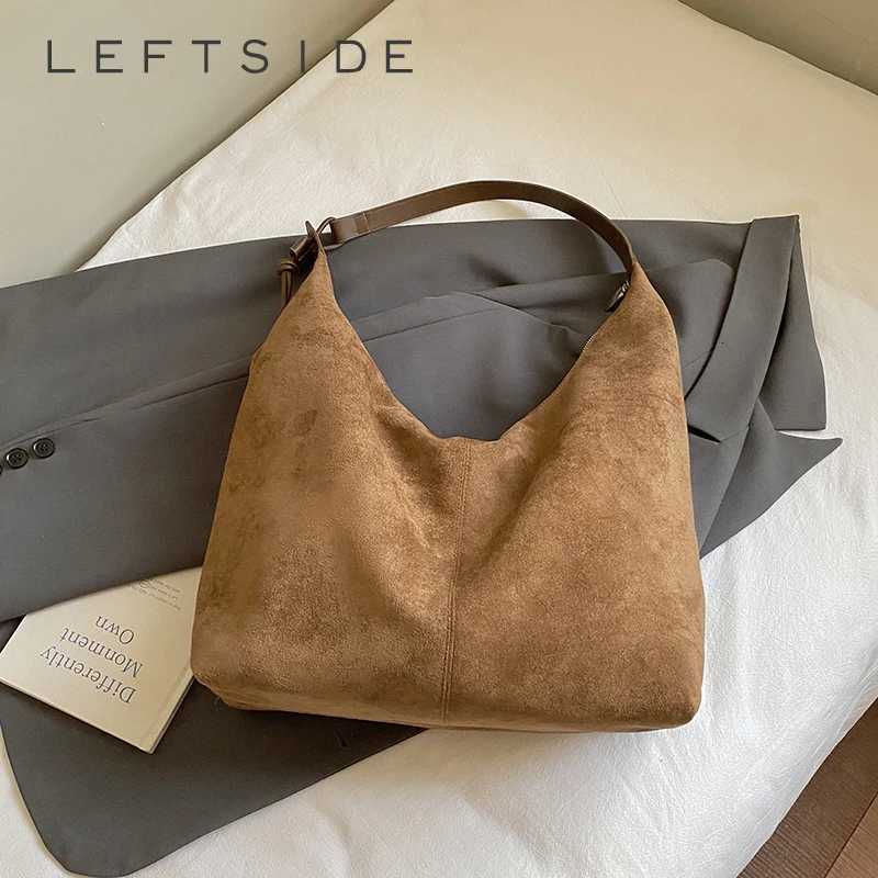 Totes LEFTSIDE Design Suede High Capacity Leopard Shoulder Bags for Women 2025 New Winter Underarm Bag Females Luxury Handbags X261016