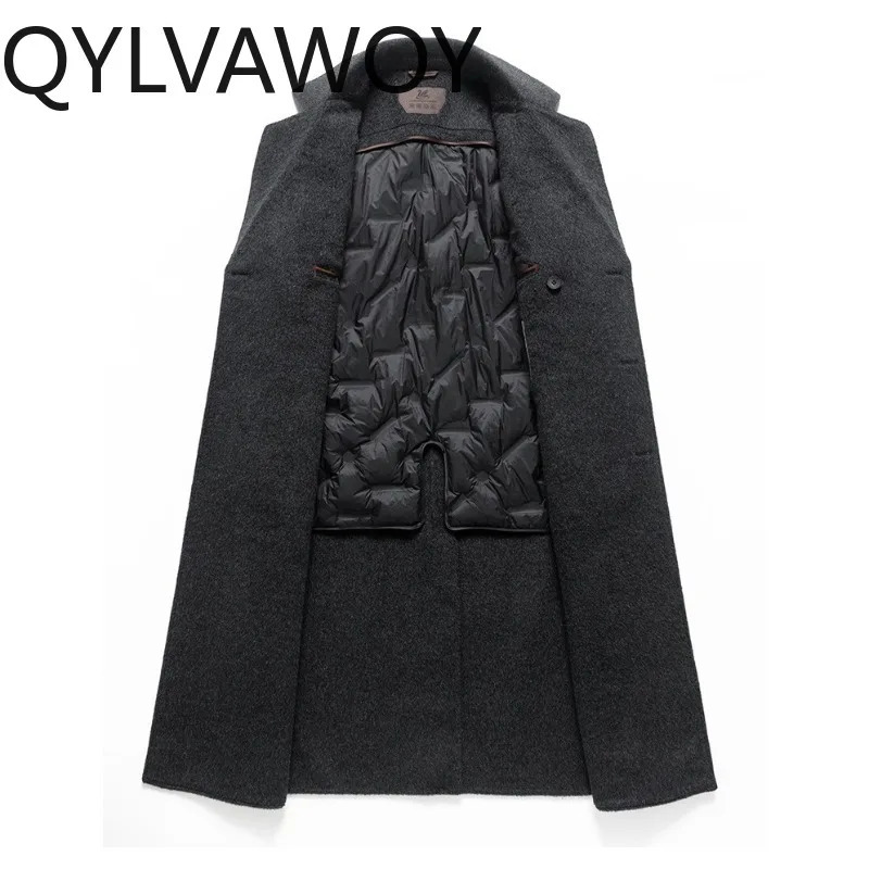 QYLVAWOY 100 Wool Coats for Man High Quality Warm Woolen Jacket Doublebreasted Long Trench Coat Detachable Down Liner casacos 261010