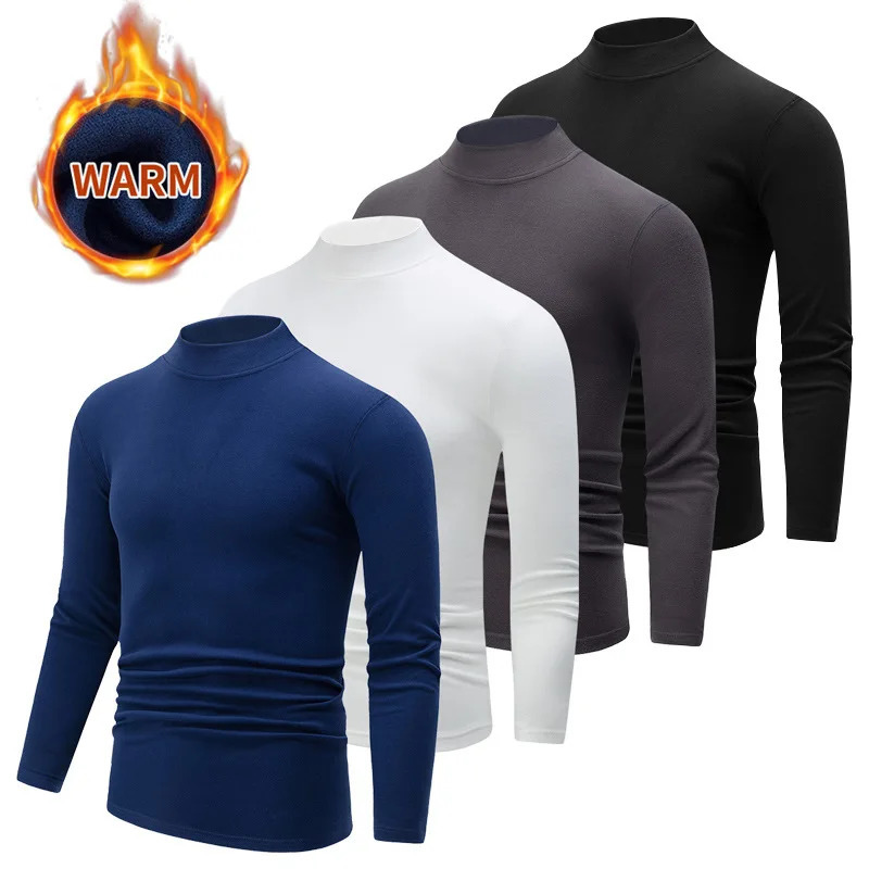 4 PCS Men's Thermal Underwear Shirt Solid Color Mock Neck Long Sleeve Tops Slim Fit Basic Casual Undershirt 261012