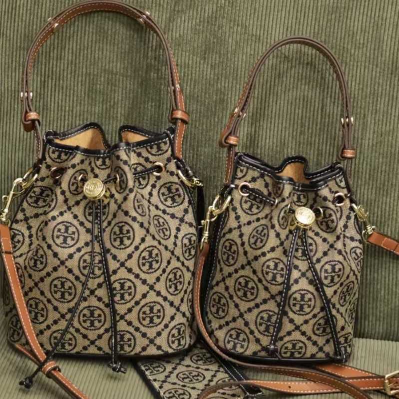 2026 New T-style denim bucket bag for women vintage pattern denim drawstring bag handbag shoulder bag crossbody bag Q261016