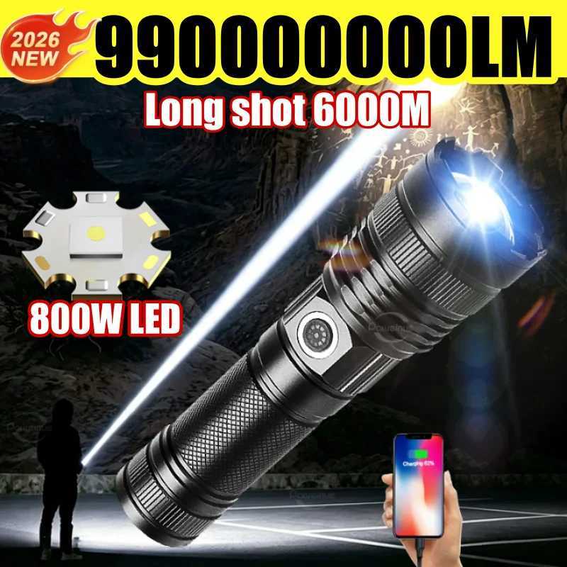 Flashlights 2026 New 800W D Flashlight Super Bright Torch Long Shot 6000M USB Rechargeab Waterproof Outdoor Hunting Cam Hand LampT261016