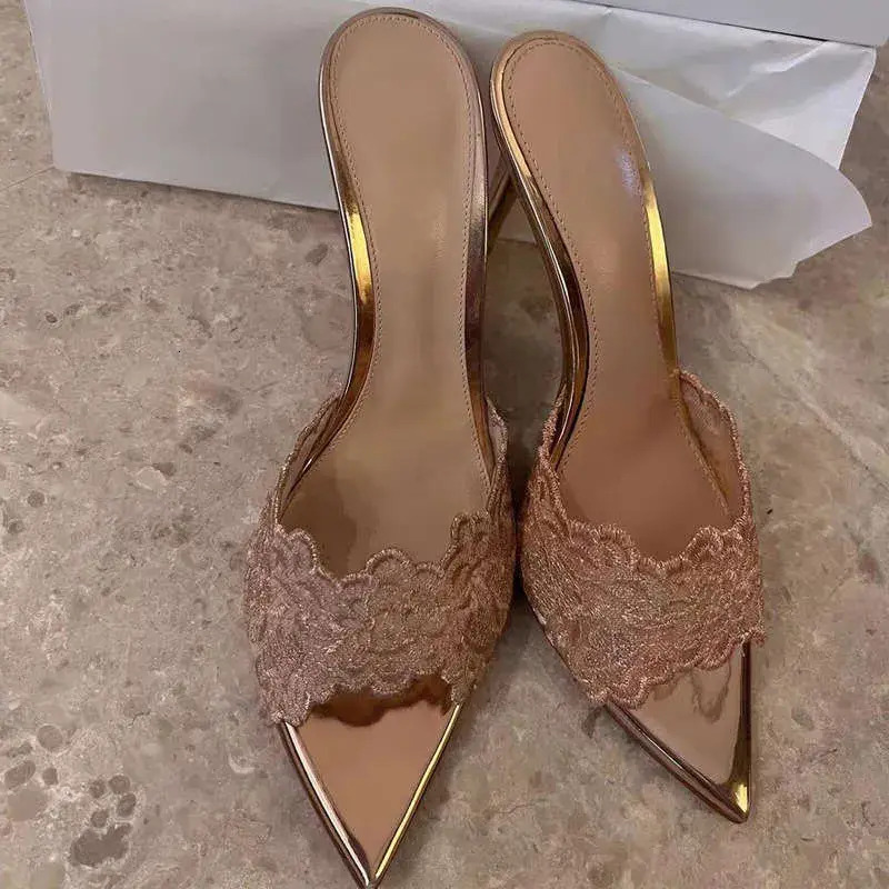 Women Sandals Pointed Toe Party Heels For Women Spring New Stiletto Single Shoes Champagne Gold summer Embroidered High Heel Sandals Ladies