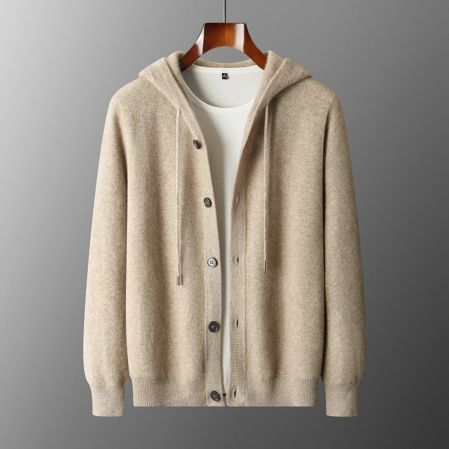 Product Autumn Winter Thickened Hooded Coat 100 Merino Wool Knitted Sweater Casual Men's Loose Cardigan Warm Clothes 261010