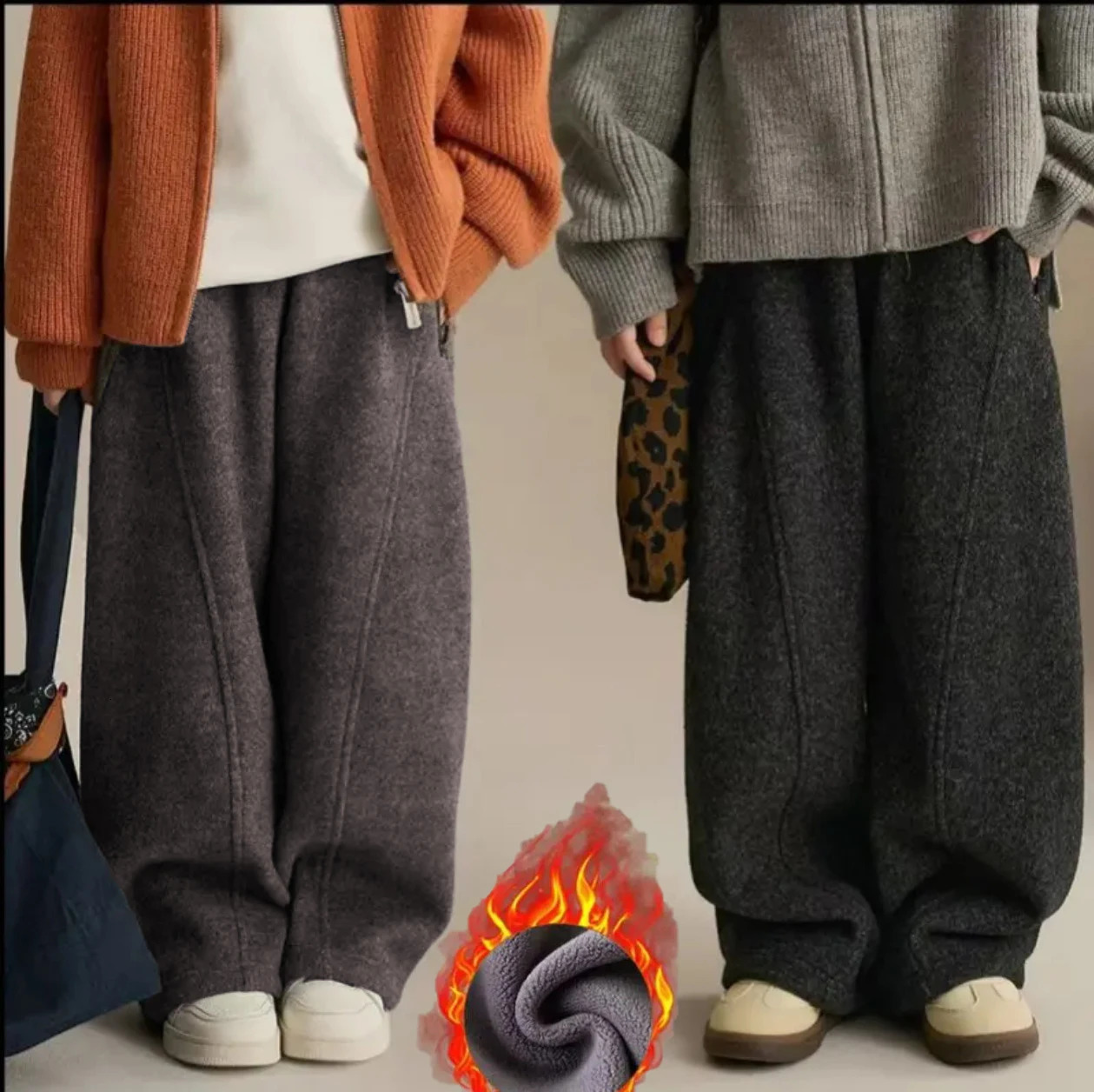 Autumn Winter Children Clothing Warm Casual Pants Parent-Child Boys Girls Loose Simple Solid Color Velvet Elastic Waist Trousers261016