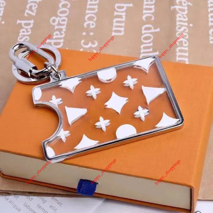 Transparent Designer Monogram Prism ID Acrylic Holder Key Chain Card Mountable Car Pendant Metal Fashion Personality Creative Luxury Cute Bag Charm