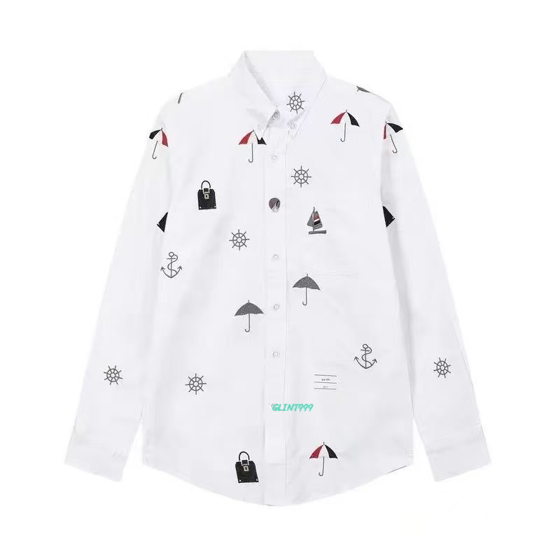 TB luxury designer men's full body embroidered pure cotton Oxford spinning long sleeved shirt men's spring casual shirt
