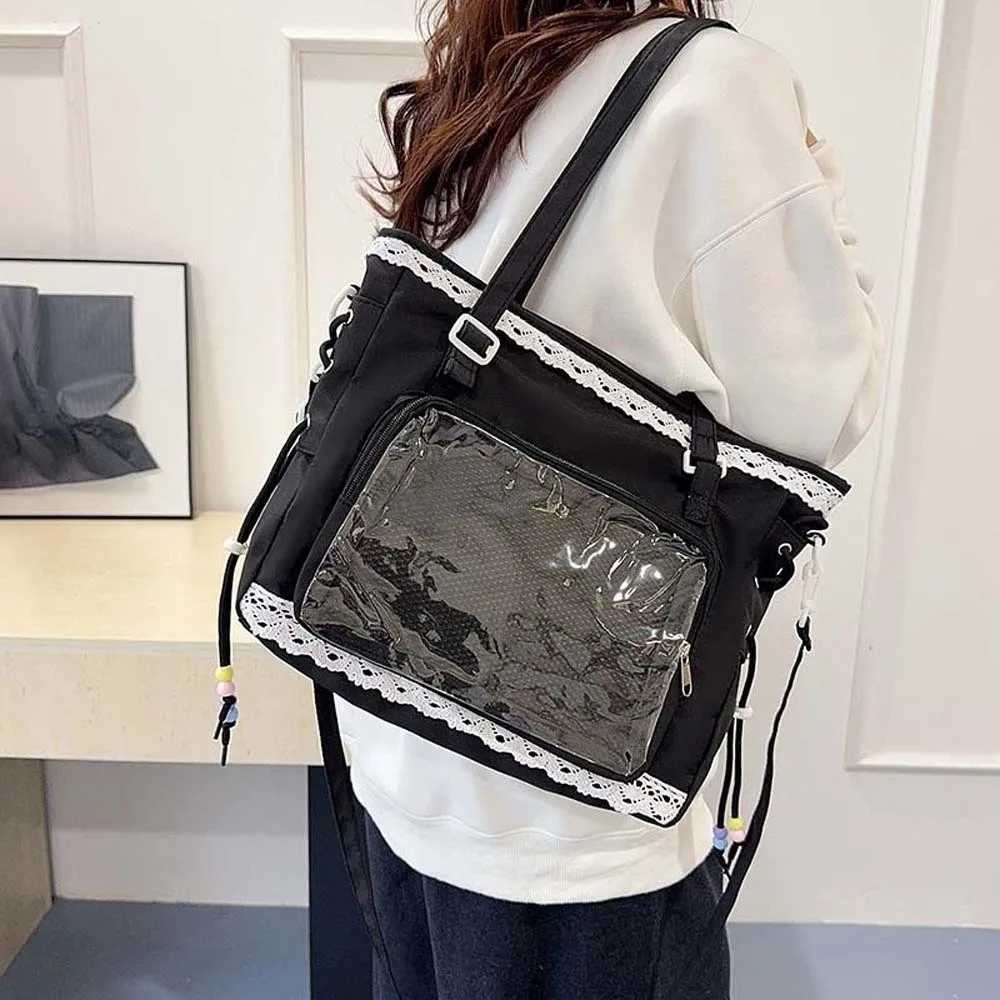 Shoulder Bags Lace Decoration Shoulder Ita Bag PU Leather PVC Goth Transparent Handbag Japanese Style Waterproof Y2K Anime Display Bag X261016