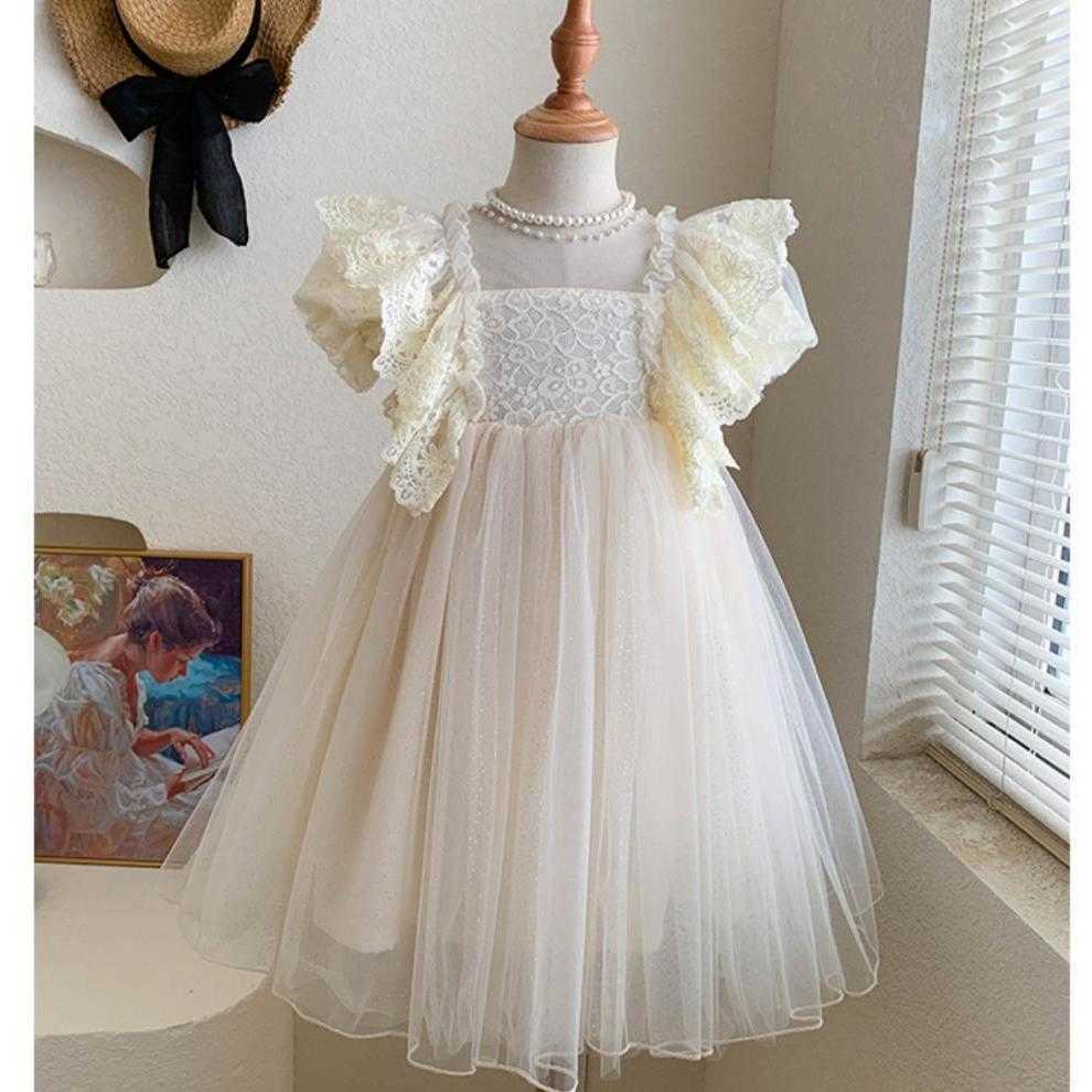 Princess Kids Dress 2-12Y Summer Lace Tulle Formal Gown Girls Elegant Birthday Party Vestidos New Children Sweet Clothing S261016NCFT