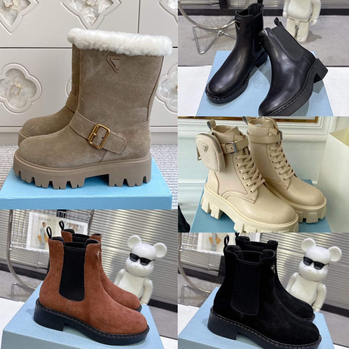 Designer Boots High Quality And Fashionable Thick Soled Leather Round Toe Versatile With Plush Snow Boots Casual Martin Boots
