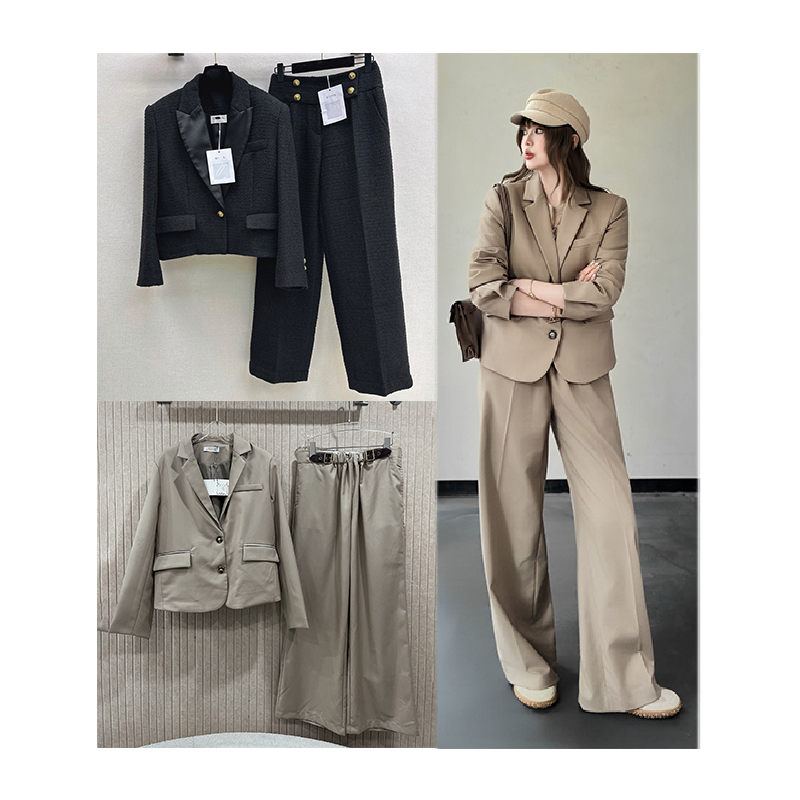 Two Piece Set Women Cropped Blazer Wide Leg Trousers Runway Tailored Ladies Streetwear Fall Winter Outfit Luxury suit set