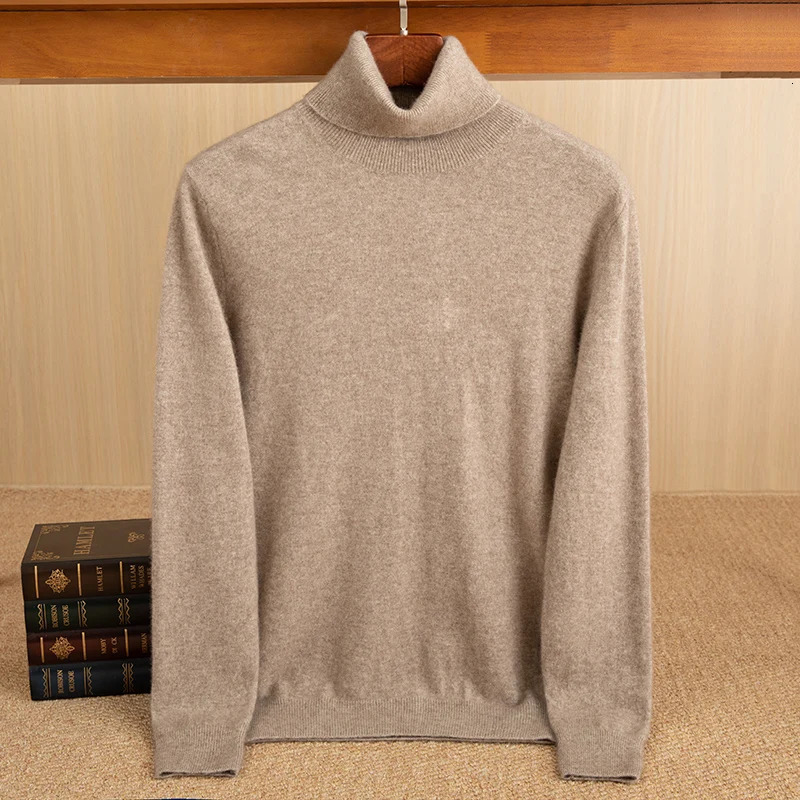 100 Pure Cashmere Sweater Men's High Collar Solid Color Pullover Fashion Knit Undercoat Autumn and Winter Long Sleeve 261009