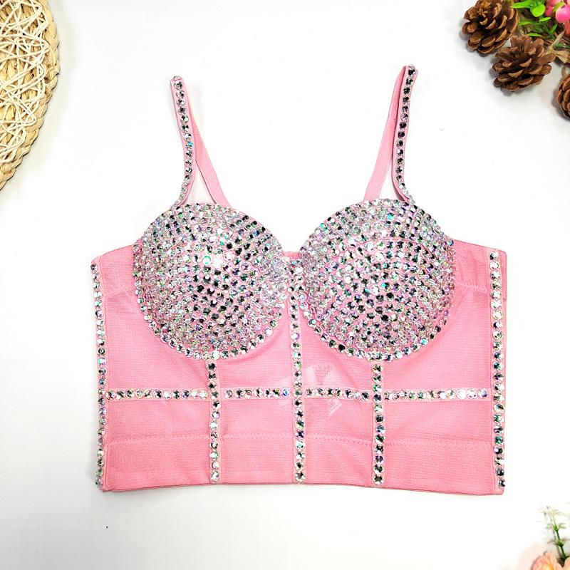 Designer Sexy AB Rhinestone Beaded Corset Top Bustier Camisole Detachable Straps Clubwear Bodycon Crop Top for Women Party