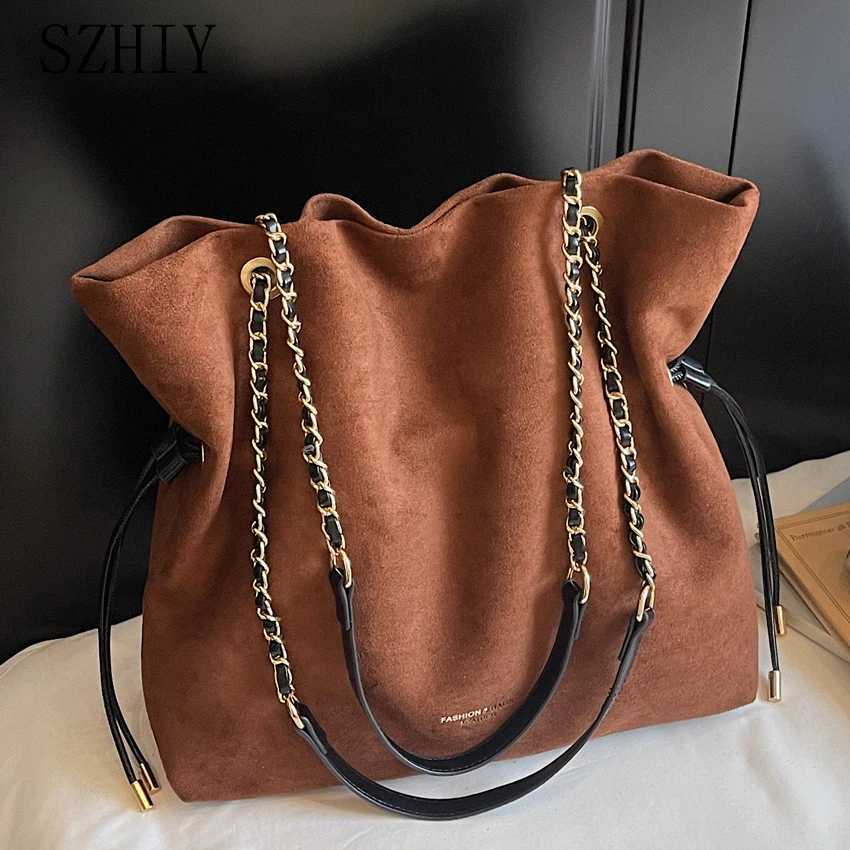 Totes Suede Shoulder Bag Women Chain Bag Luxurious Designer Crossbody Purse Drawstring Fashion Big Tote Exquisite Chain Small Handbag X261016