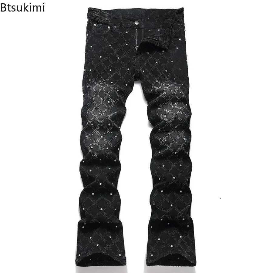 Men's Jeans 2026 New Men's Crystal Boot Cut Jeans Punk Black Stretch Denim Pants Rivet Slim Flared Trousers Man Fashionable Bootcut Trouse
