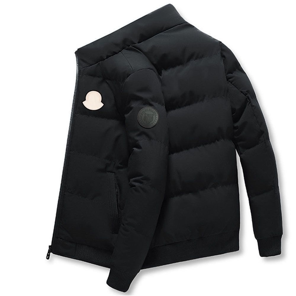 Men Stand Collar Padded Jacket Zip Up Warm Thick Outerwear Long Sleeve Casual Winter Coat Daily Outdoor Wear