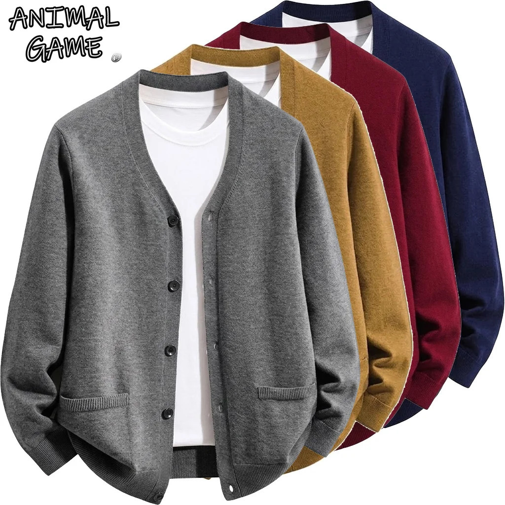 Men's V-Neck Knit Cardigan Sweater Casual Button Down Long Sleeve Warm Coat Jacket Loose Fit Winter Sweatshirts with Pockets 261015
