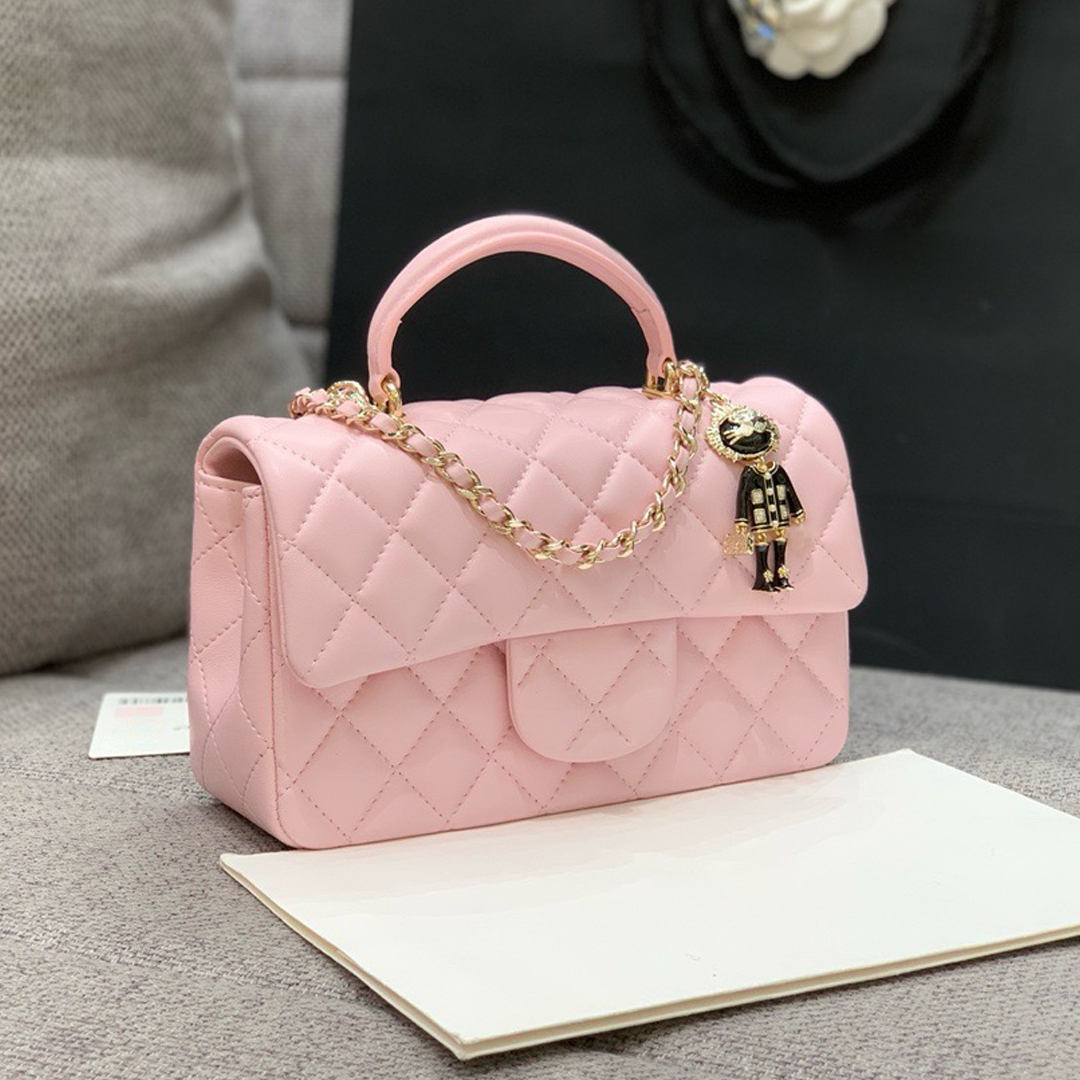 12A 21Mini Women Diamond Quilted Flap Handbag with Top Handle Leather Woven Chain Crossbody Shoulder Purse Cute Doll Charm Ladies Satchel Bag AS2431