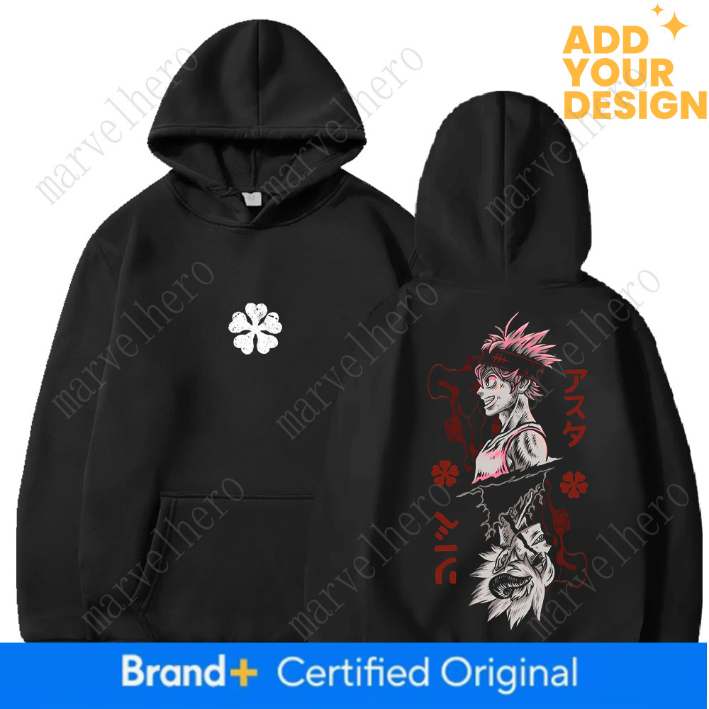 Black Clover Asta Printed Hoodies Manga Fashion Hooded Tops Men Women Clothing Long Sleeves Casual Fleece Loose Soft Streetwear