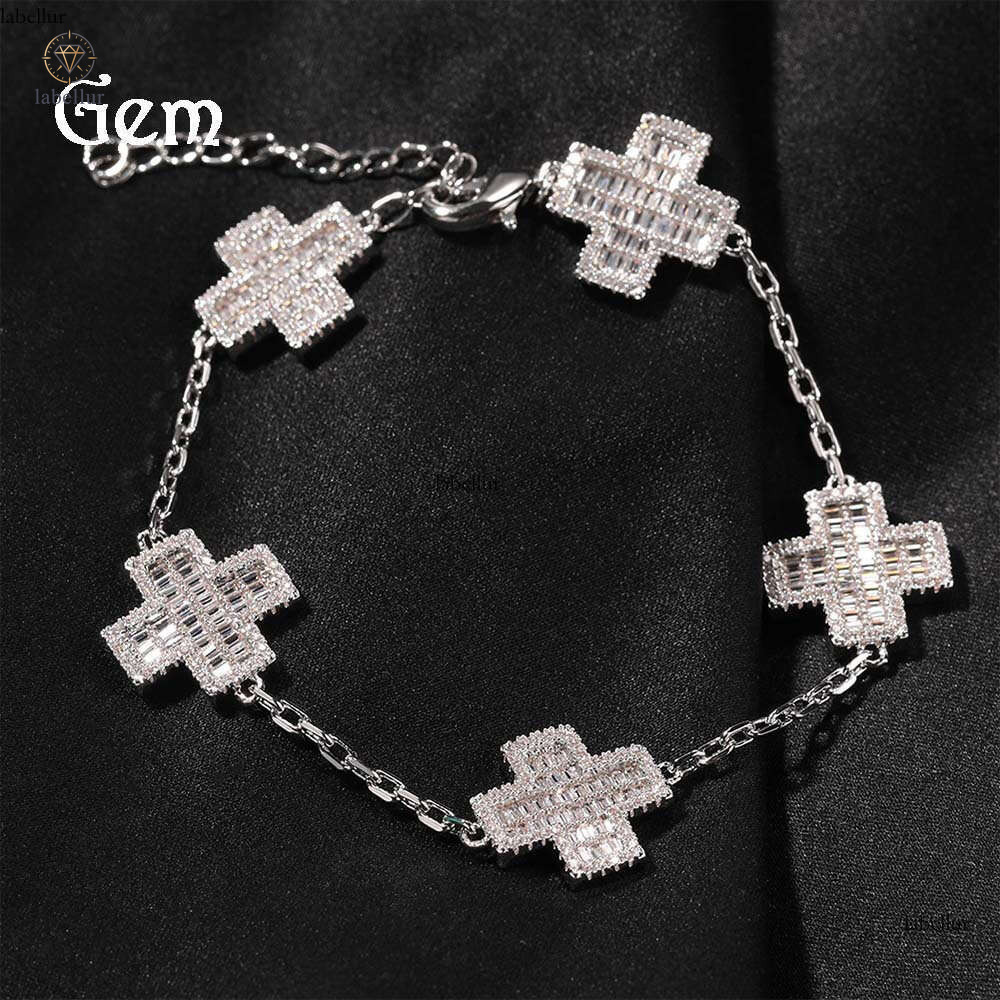 Moissanite Jewelry New Cross 5-Flower Light Luxury Inlaid Diamond Niche Design Versatile Bracelet One Piece Dropshipping d