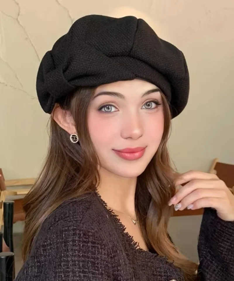 Women's Autumn New Octagonal Hat Winter Bow Elegant Temperament Show Face Small Beret Suitable for Daily Travel and Use S261016KMXN