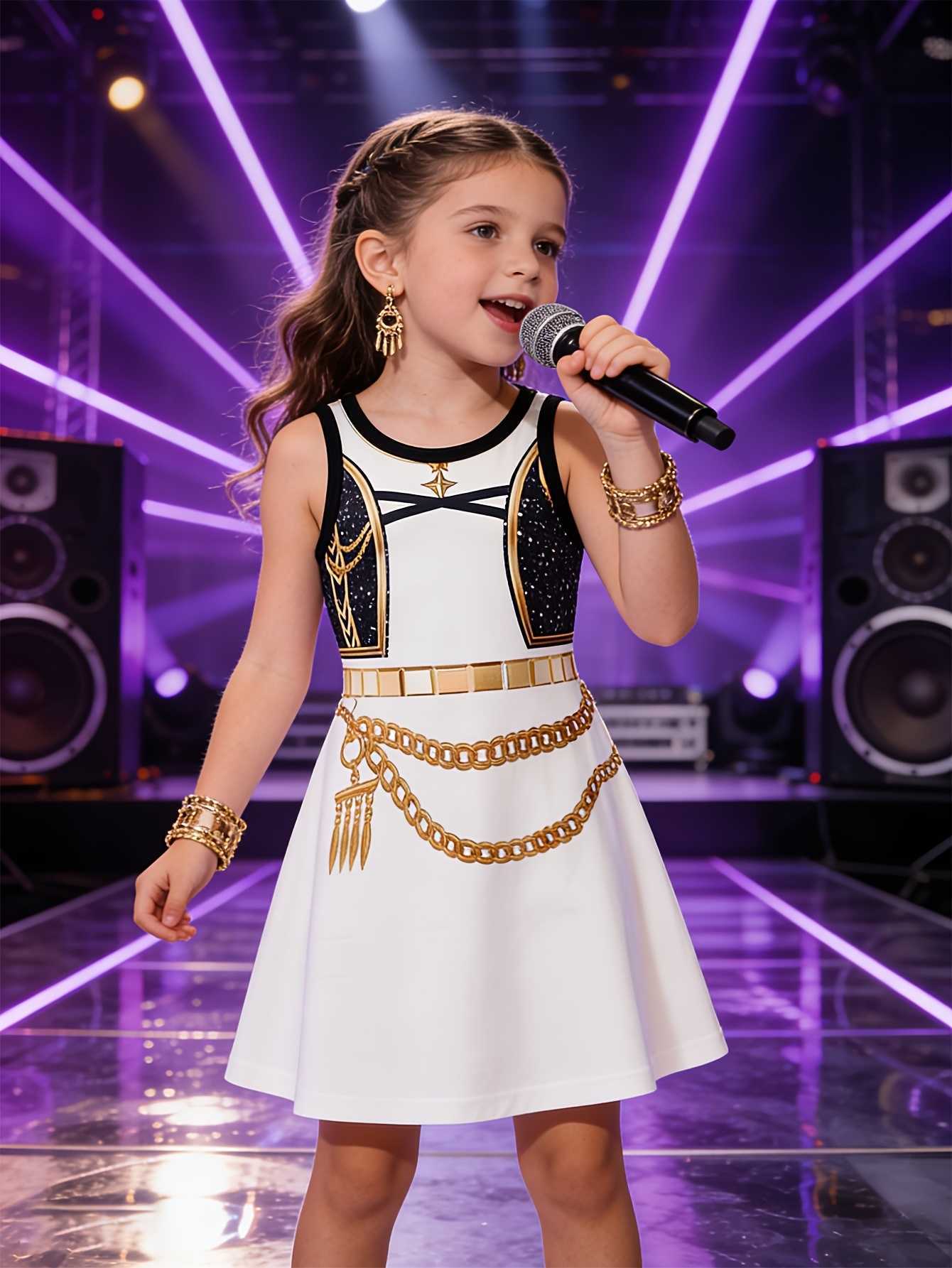 Tank Girls' Top Dress Stage Performance Summer Printed Sleeveless A-line Casual College Style Dress S261016USN0