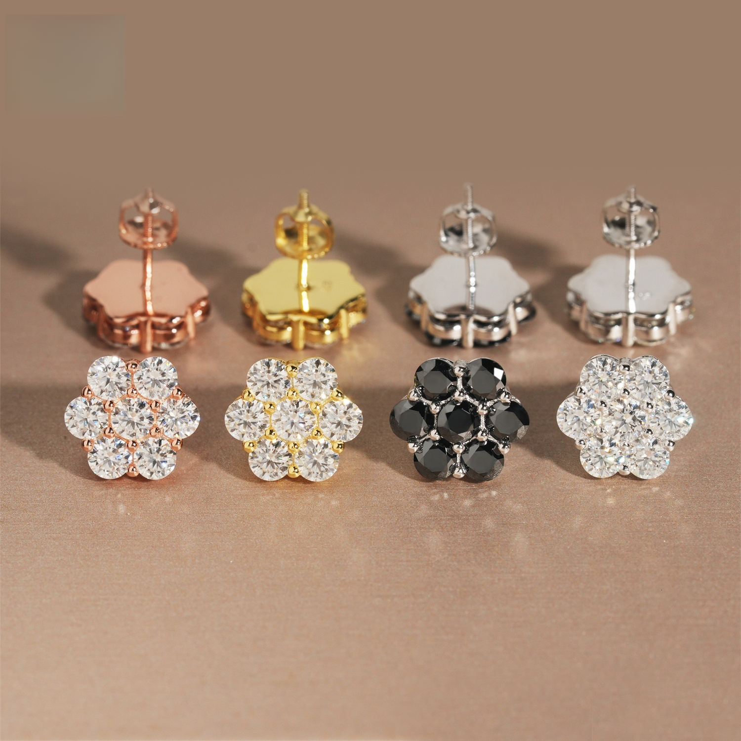 hip-hop style floral 12mm full-diamond personalized S925 silver moissanite earrings , high-end jewelry