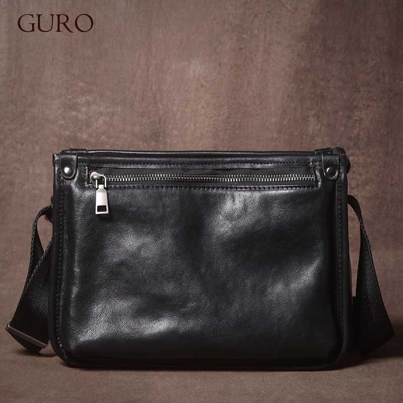 Shoulder Bags GURO High Quality Men's Genuine Leather Shoulder Bag Casual Trendy Crossbody Bag Messenger Bag Natural Cowhide Sling Bags H261016