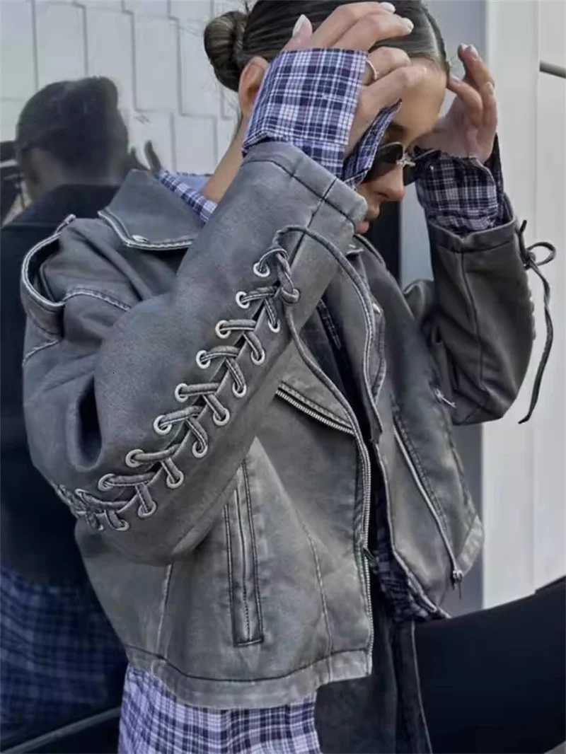 Silver Men's Jackets Fashion Women's Moto Biker Washed Faux Leather Jackets 2025 New Female Autumn Winter Retro Loose PU Zipper Streetwear