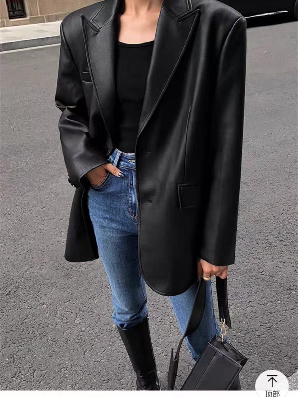 Cross-Border European and American Trendy Brand Women's Blazer Autumn Winter High-Quality Loose PU Leather Suit Jacket