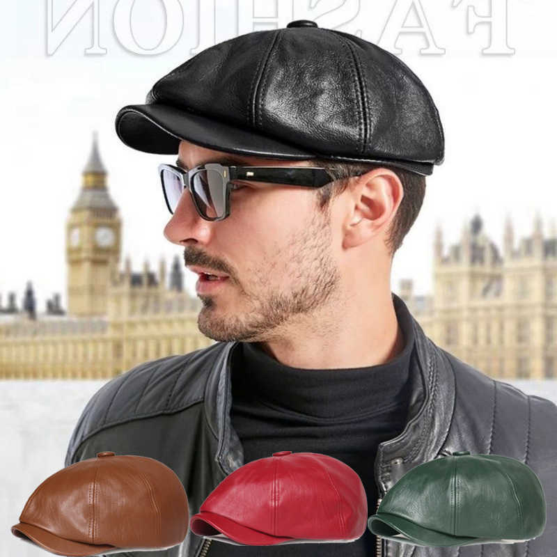 trendy Retro Octagonal PU Hat Men's Beret Elegant Fashion Student Tongue Cap artistic youth Beret hat men's retro painter hat S261016K6P0