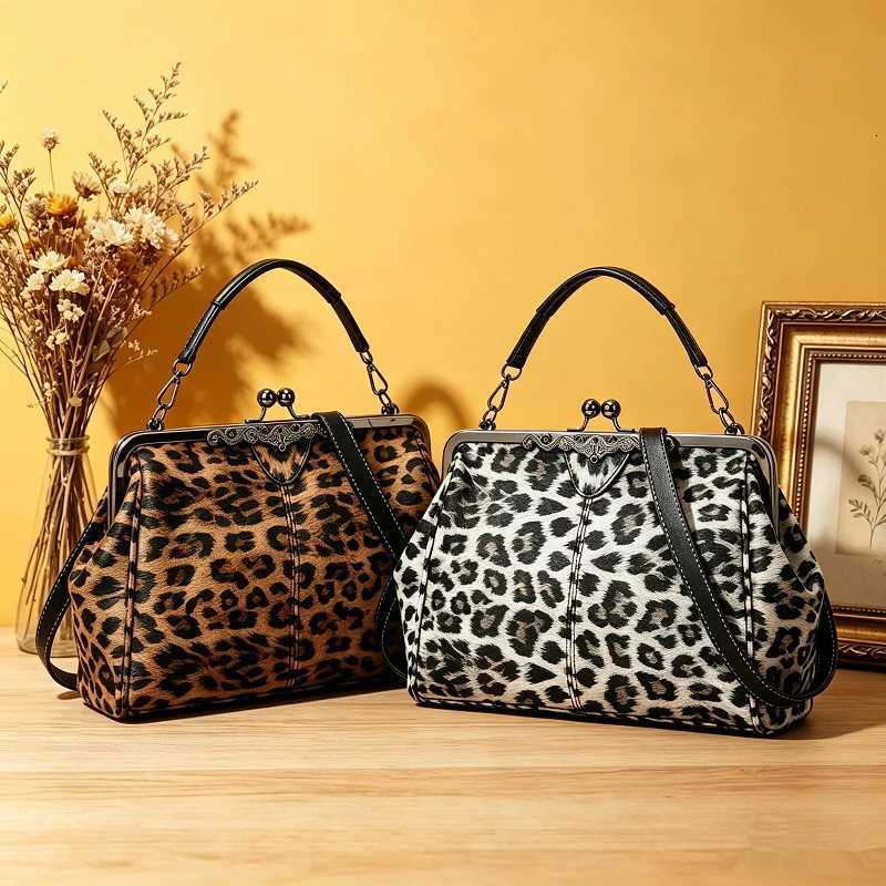 Shoulder Bags Fashionable Leopard Print Lock Handbags for Women Oil Leather Evening Clutch Women Top Handle Bag Shoulder Crossbody Bag X261016