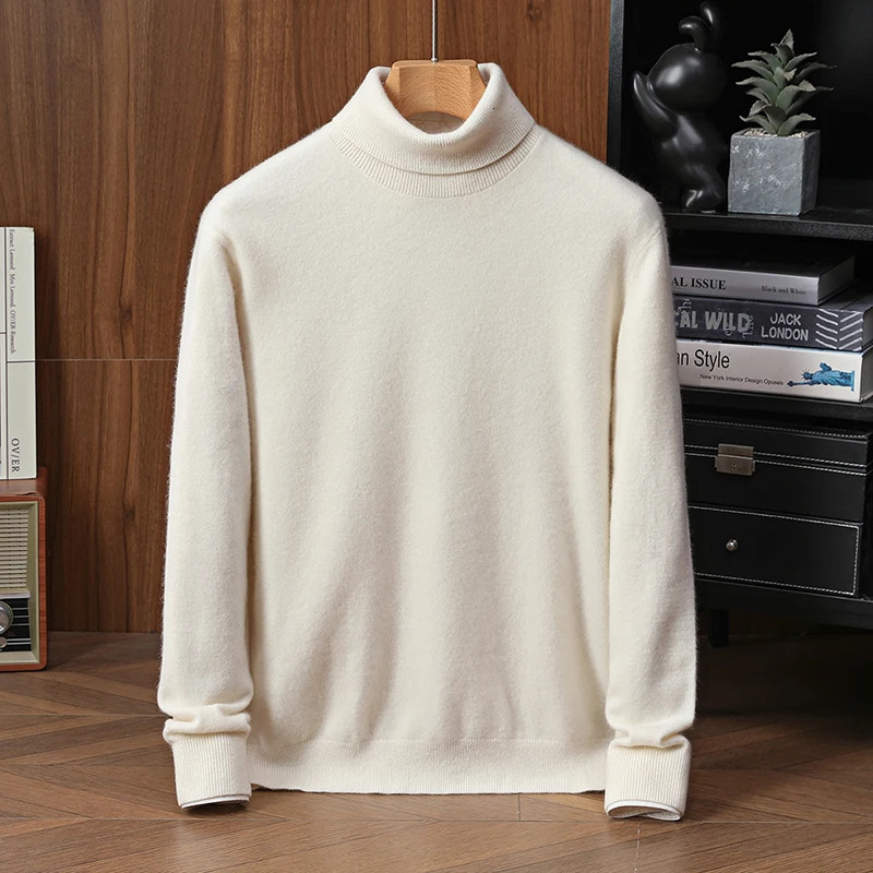 100 pure cashmere sweater men's high neck solid color pullover fashionable knitted autumn and winter long sleeved 261009