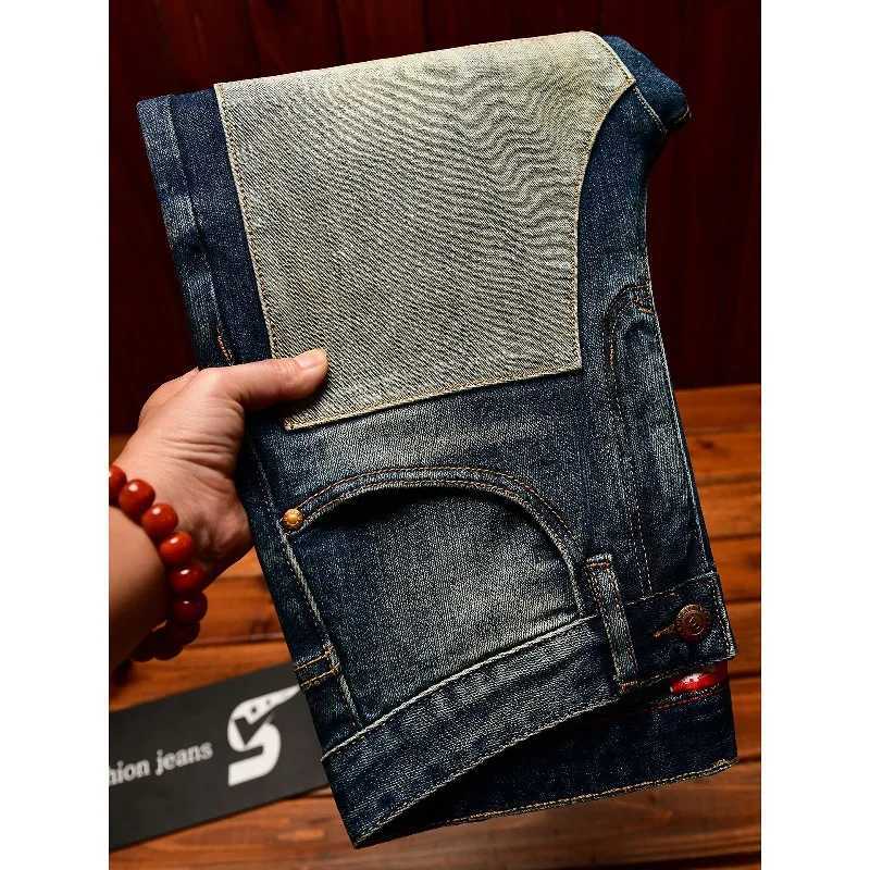 Men's Jeans Y2K Street Fashion Designer Men Jeans High Quality Retro Blue Stretch Slim Fit Ripped Jeans Men Brand Vintage Denim PantsT261016