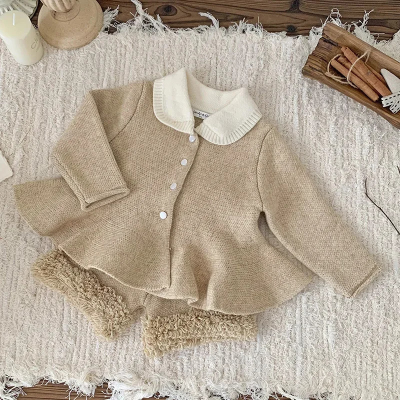 Baby Clothing Knit Set Spring Autumn Cute Knitted Girl's Sweater Suit Knitted TopsPP Short Sweet Two Piece Suit 2PCS 261015
