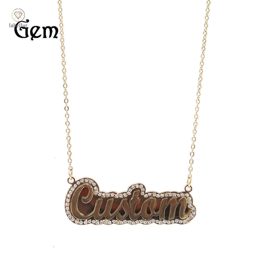 Hip Hop Personality 925 Sterling Silver 14K Gold Double Layer Letter Necklace Design DIY Cutting English Jewelry Accessories Wholesale Pendant a