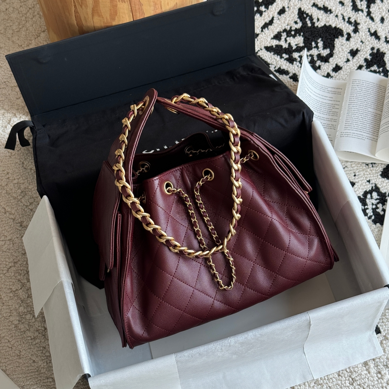 12A womens designer bag designer shoulder bag black Caviar leather 25c hobo bag 20cm 30cm mirror quality bags designer bucket bag chain bag gift box