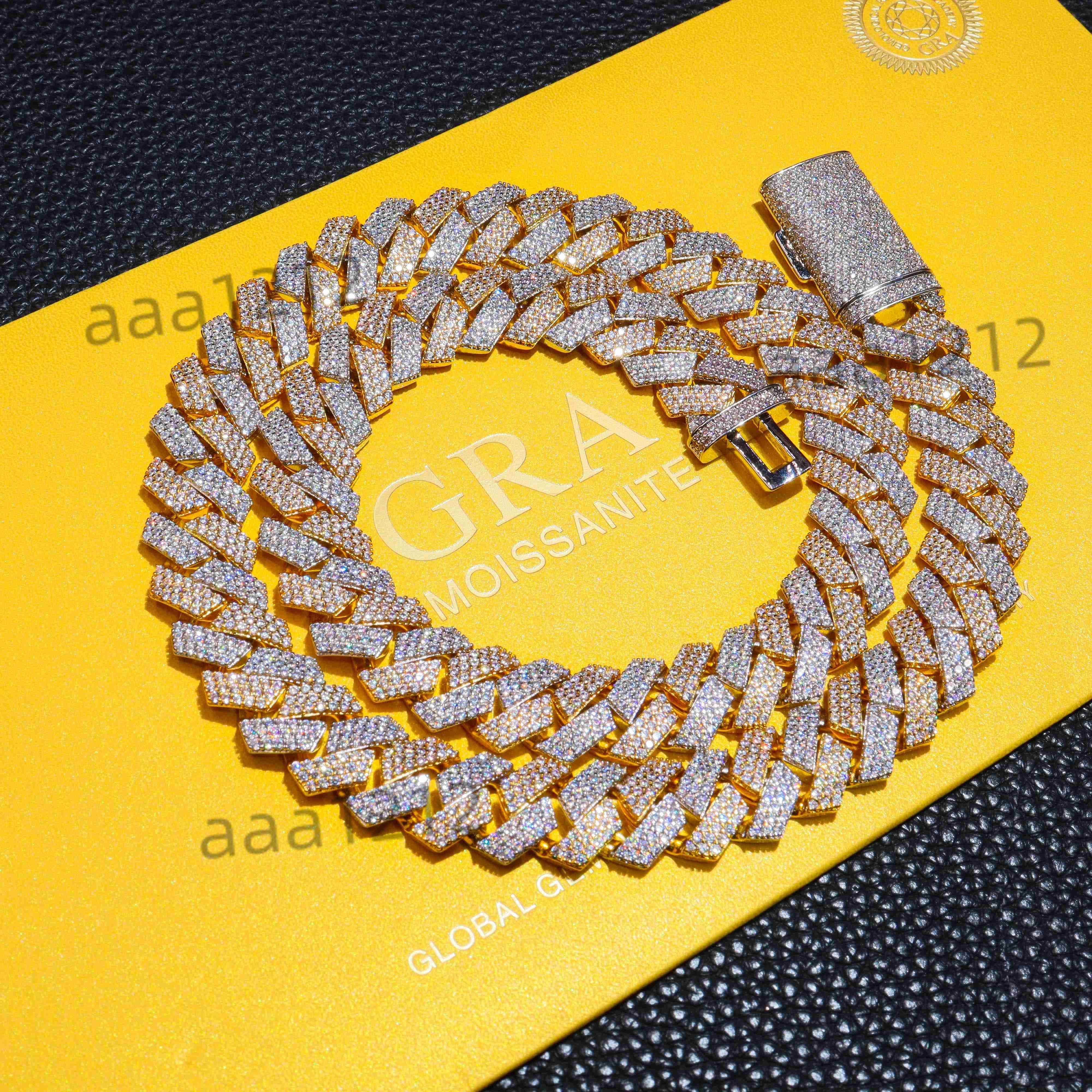 In Stock Drop Shipping Silver 925 Men Rose Gold Solid Heavy Thick 13MM Iced Out Diamond VVS D Color Moissanite Cuban Chain