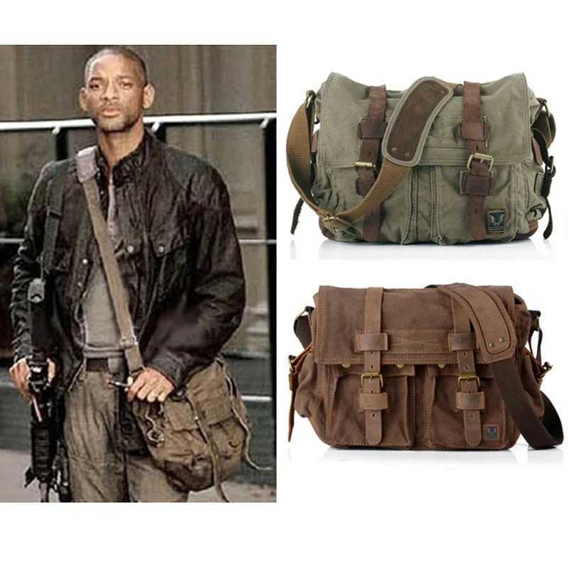 Cross Body Will Smith Canvas +Genuine Leather Men Messenger Bags Canvas Shoulder Bag Men Crossbody Bags Sling Casual Bag Satchel H261016