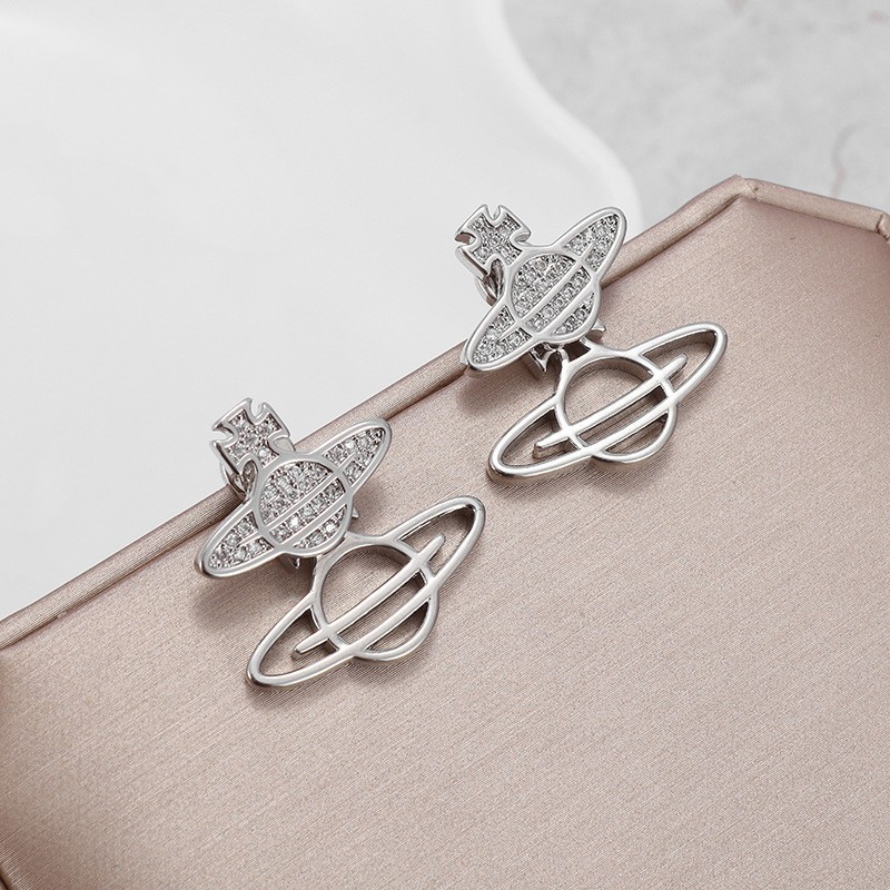 Designer Silver Plated Hollow Planet Set Zircon Earrings A Unique And Fashionable Gift Suitable For Women To Create Exquisite And Elegant Jewelry
