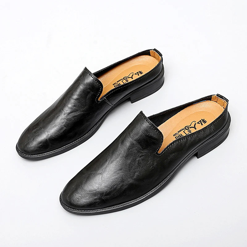 Genuine Leather Mules Shoes Men's Half Shoes For Man Slippers Men Casual Shoes Breathable Slip On Footwear 261016