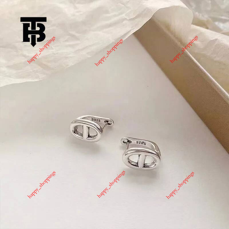 TB BHULAMTE Designer Luxu Korean Version S925 Silver Needle Geometric Pig Nose Hollow Earrings Women's Vintage Fashion Elegant Simple Ear Clips