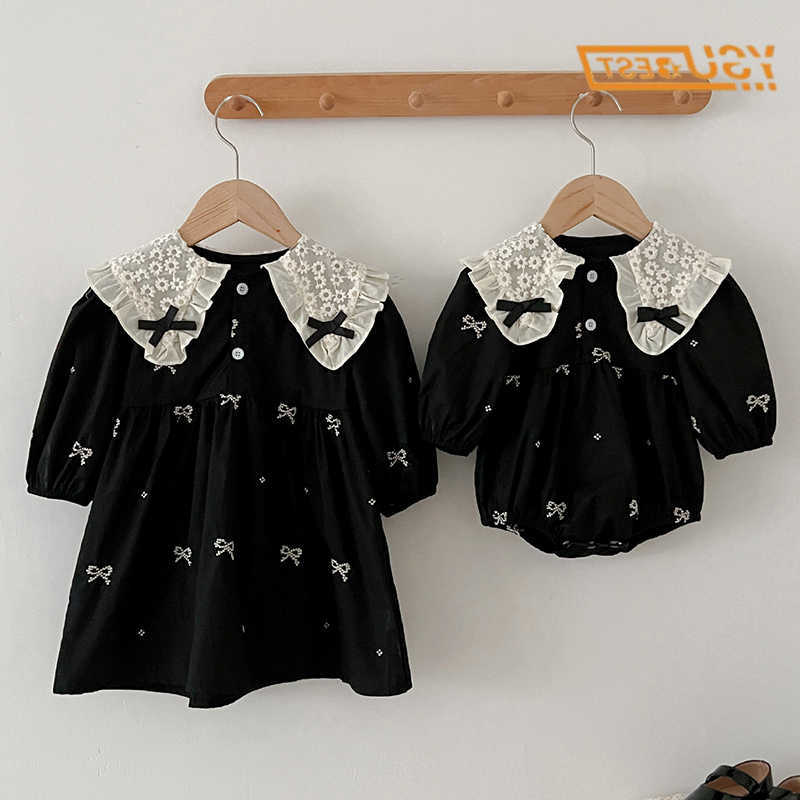 Kids New Baby Girls Long Sleeve Sweet Embroider Sisters Rompers Spring Autumn Kids Baby Girls Children Clothes Dress S261016STCI