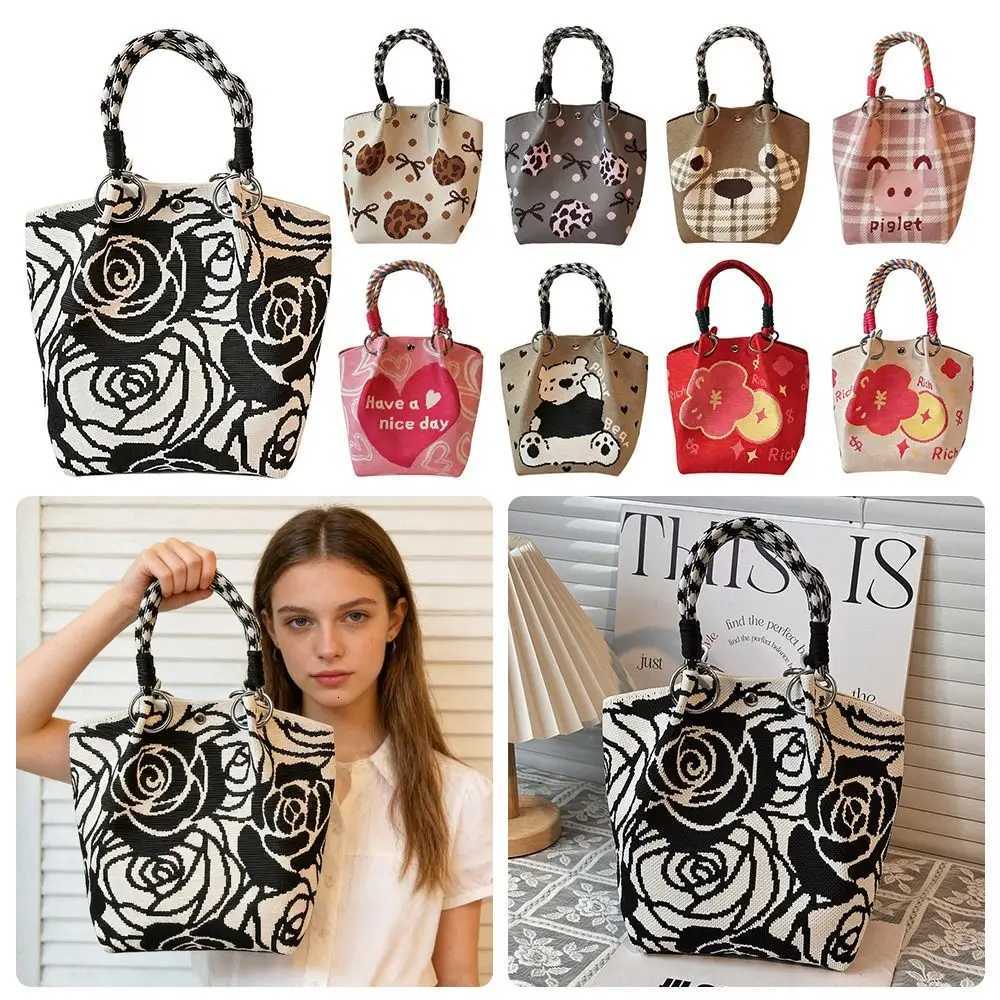 Evening Bags Cute Cartoon Knitted Bucket Bag Handmade Large Capacity Shoulder Bag Woven Ring Wrist Bag for Women H261016