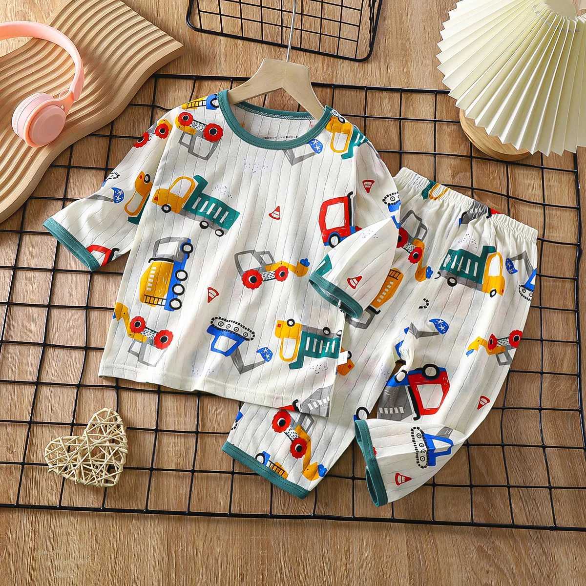 Pajamas Summer Kids Cotton Long Sle and Pants Pajamas Set Soft Breathable Baby Spwear Cartoon Bear AC Ro Wear Boys Girls ClothesW261019