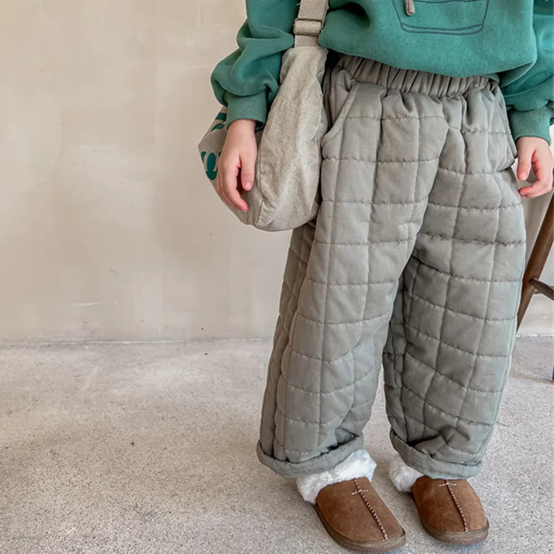 Winter Korean Style Children Thicken Warm Trousers Solid Color Children Casual Quilting Pants261016