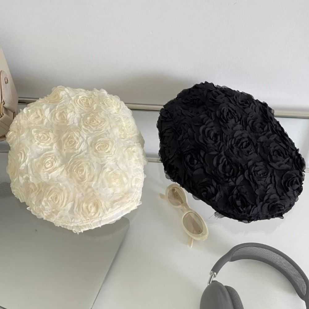 Retro New Rose Flower Beret Hats Korean Spring Summer Thin Beanies Hat Women Gatsby Hats Painter Artist Cap S26101640PI