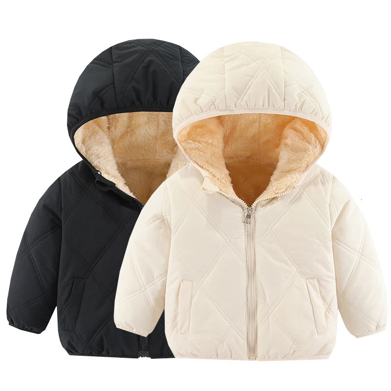 Baby Winter Hooded Coat Fleece Lined Quilted Jacket Boys Girls Zipper Windproof Warm Children Snowsuit Plush Outerwear 261016