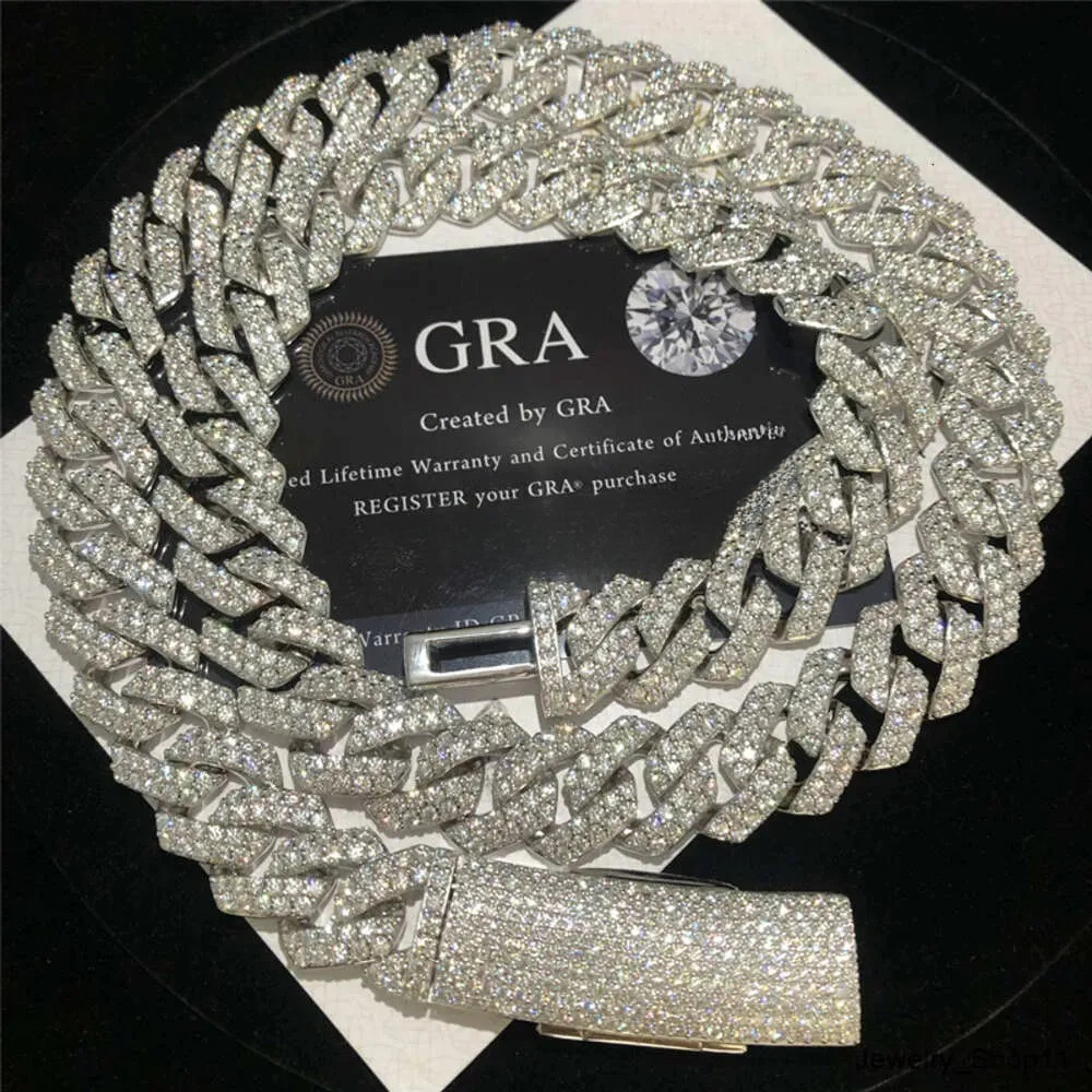 High Quality Iced Out necklace Pass Diamond Tester VVS Moissanite Hip Hop Jewelry Bracelet 15MM 925 Sterling Silver Cuban Links